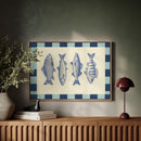 Vintage Fish Quartet on Checkerboard Blue