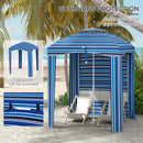 5.8' x 5.8' Portable Beach Umbrella with Double-Top, Ruffled Outdoor Cabana with Walls, Vents, Sandbags, Carry Bag, Blue Stripe