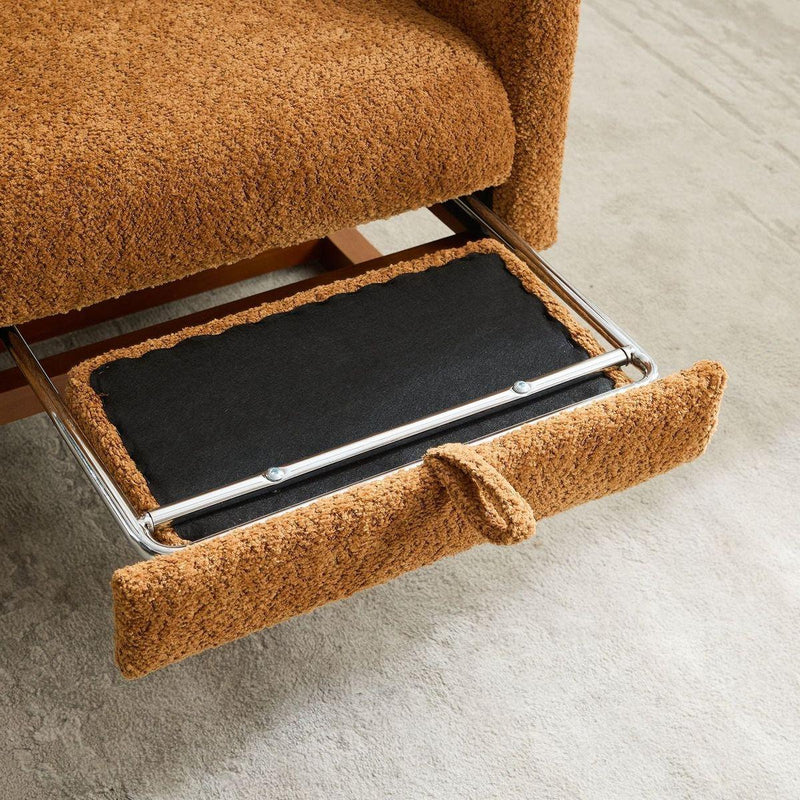 25.4"W Rocking Chair for Nursery, High Back Glider Chair with Retractable Footrest, Side Pocket, Rocking Accent Armchair with Rubber Wood Legs for Living Room/Bedroom.Caramel