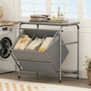 3-Section Laundry Sorter with Foldable Ironing Board and Lockable Wheels-Gray by LJGDeals