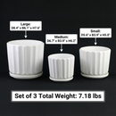 3-Piece White Ceramic Planter Pot Set with Fluted Design & Saucers