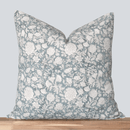 Chloe Floral Block Printed Pillow Cover | Blue