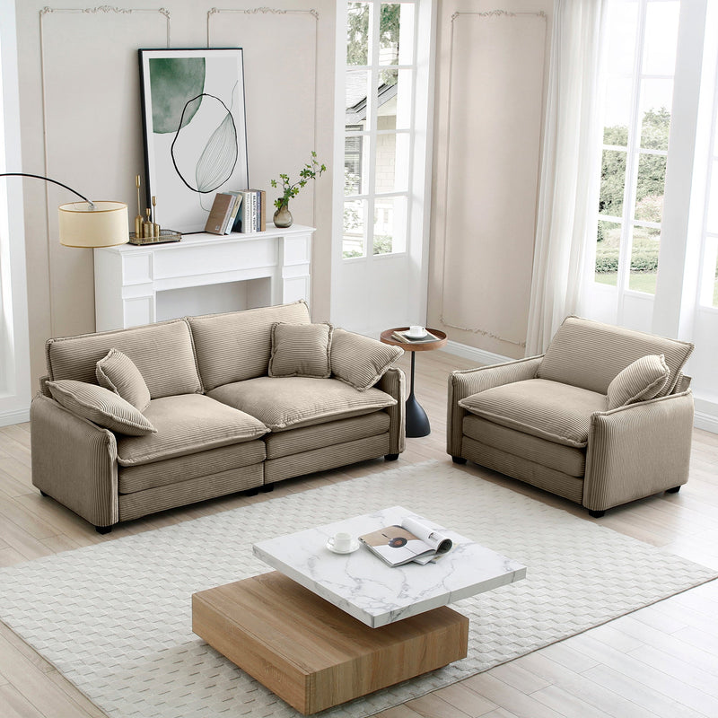 Walker Edison - Modern Living Room Sofa Two Pieces Set, Suitable for Living room and Small Apartment , 2 Pieces Sofa Set Consists of a Single Seat Sofa and a 2-Seater Sofas,Tan Corduroy