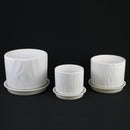 3-Piece White Stoneware Planter Pot Set with Embossed Texture by Florinia