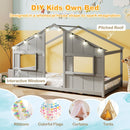 Twin Size House Bed with LED Lights Montessori Slat-free Floor Bed