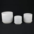 3-Piece White Stoneware Planter Pot Set with Vertical Line Texture by Florinia