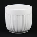3-Piece White Stoneware Planter Pot Set with Vertical Line Texture
