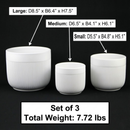 3-Piece White Stoneware Planter Pot Set with Vertical Line Texture