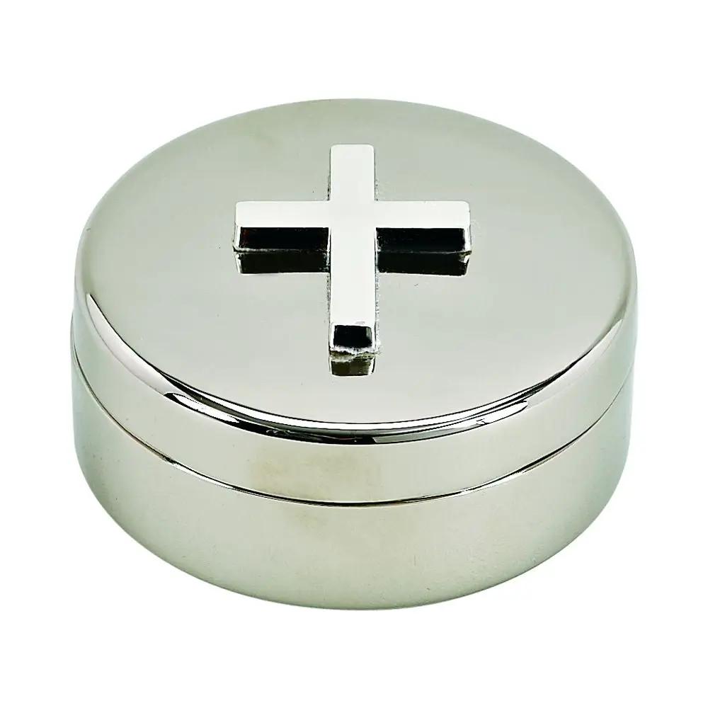 Round Covered Box With Cross On Lid