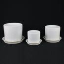 3-Piece White Stoneware Planter Set with Geometric Line Design by Florinia