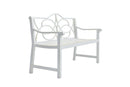 Outdoor Garden Patio Bench With Backrest And Armrest, Slatted Seat For Park, Yard & Porch, Balcony, Accommodates 2 - 3 People - White