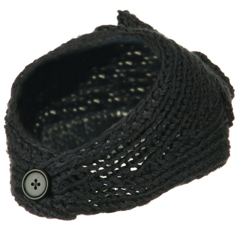 Button Closure Wide Knit Head Band