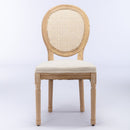 French Style Solid Wood Frame Antique Painting Fabric Rattan Back Dining Chair (Set of 2)