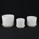 3-Piece White Stoneware Planter Pot Set with Soft Vertical Texture by Florinia