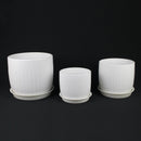 3-Piece White Stoneware Planter Pot Set with Vertical Groove Texture by Florinia