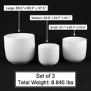 3-Piece White Stoneware Planter Pot Set with Vertical Groove Texture