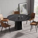 Modern Artificial Stone Round Carbon Steel Base Dining Table, Can Accommodate 6 People - Black / Gold by Unique Piece Furniture