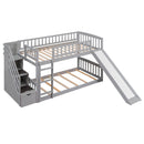 Twin Over Twin Bunk Stairway Bed With 2 Drawers And Slide - Gray by HouseOfZazla