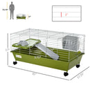 35"L Small Animal Cage, Rolling Bunny Cage, Guinea Pig Cage with Food Dish, Water Bottle, Hay Feeder, Platform, Ramp for Ferret Chinchilla, Green