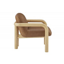 Modern Natural Wood Frame Faux Leather 1pc Accent Chair, Living Room Upholstered Armchair