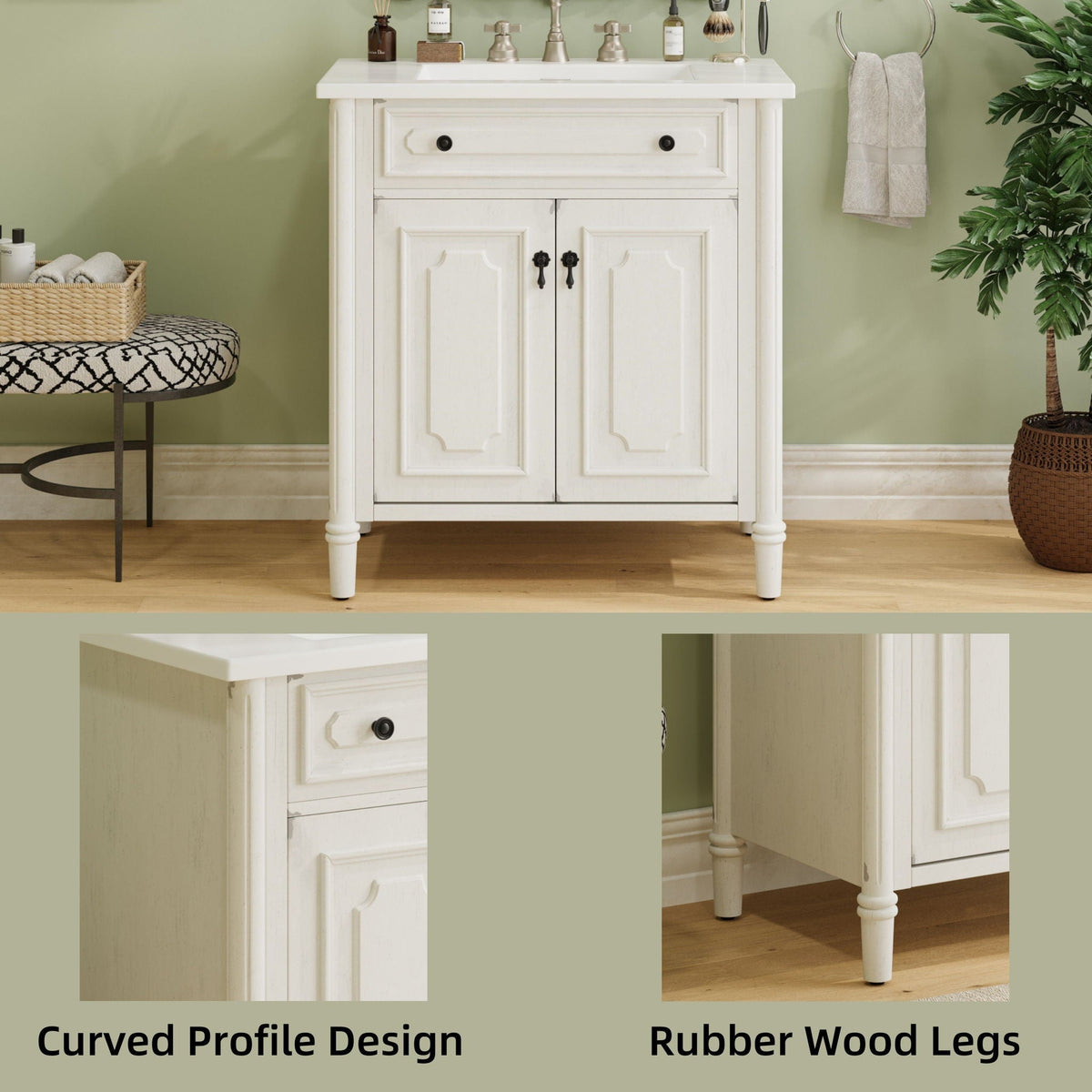 Vintage Bathroom Vanity With Sink, Rustic Cabinet With Soft Close Doors, photo 4 of 30