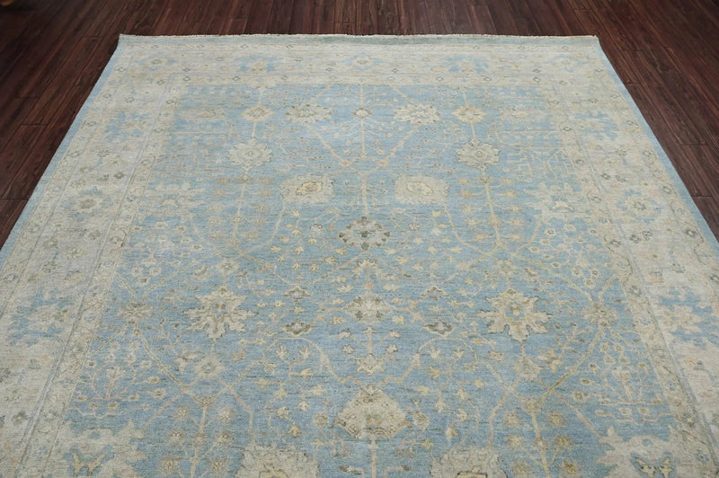 9x12 Blue, Beige Hand Knotted Afghan Oushak 100% Wool Traditional Oriental Area Rug