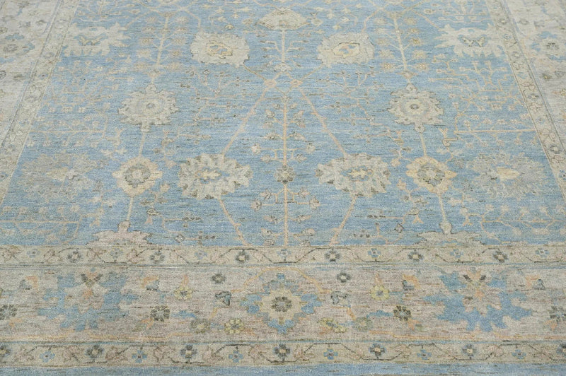 9x12 Blue, Beige Hand Knotted Afghan Oushak 100% Wool Traditional Oriental Area Rug