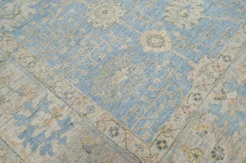 9x12 Blue, Beige Hand Knotted Afghan Oushak 100% Wool Traditional Oriental Area Rug