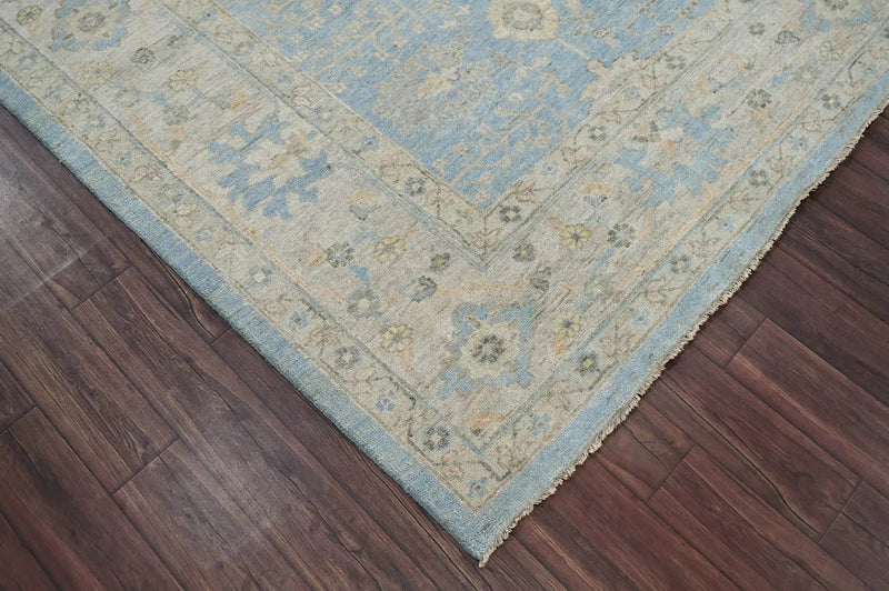 9x12 Blue, Beige Hand Knotted Afghan Oushak 100% Wool Traditional Oriental Area Rug