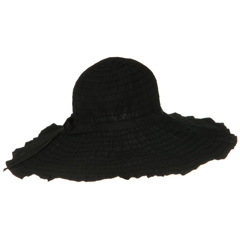 Ribbon With Ruffle 6 Inch Flat Brim Hat