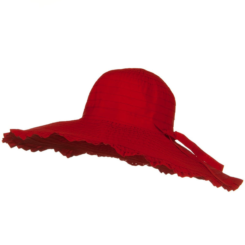 Ribbon With Ruffle 6 Inch Flat Brim Hat