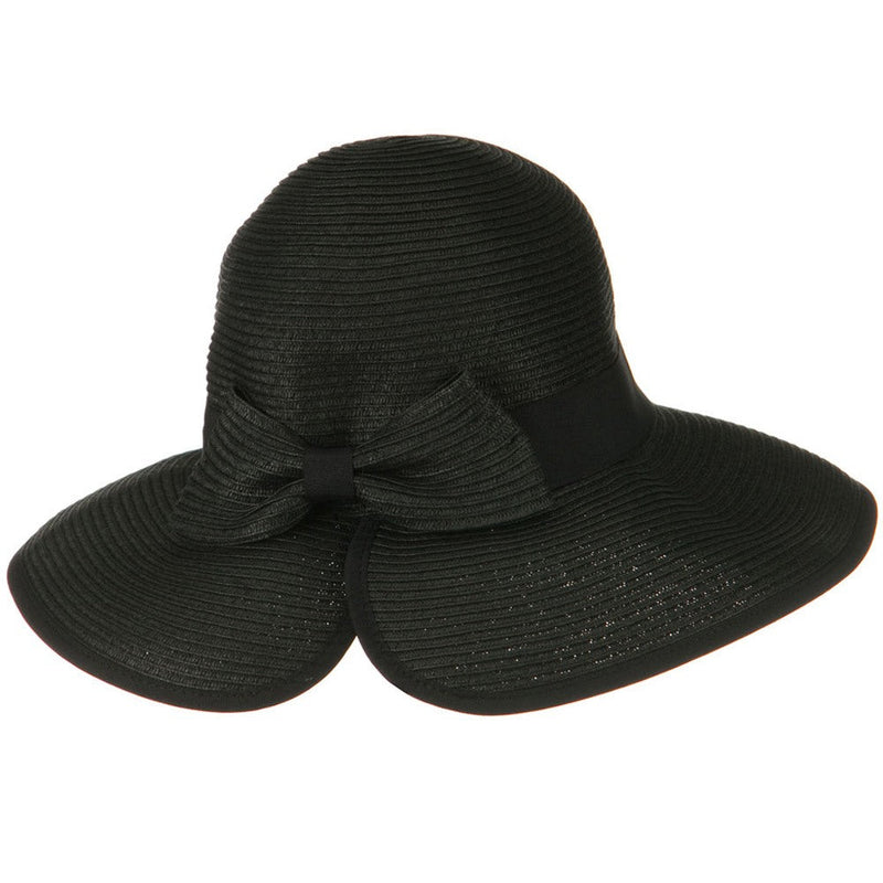 Tweed Bow 3 1/2 inch wide Brim Straw Hat