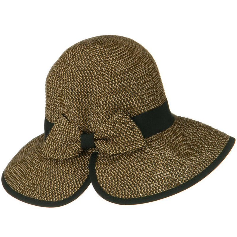 Tweed Bow 3 1/2 inch wide Brim Straw Hat