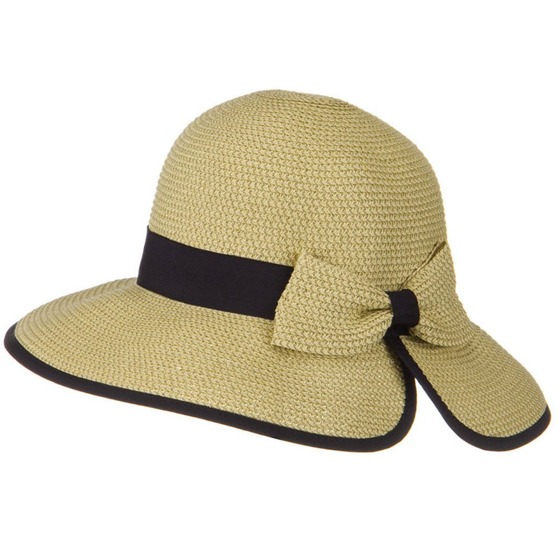 Tweed Bow 3 1/2 inch wide Brim Straw Hat