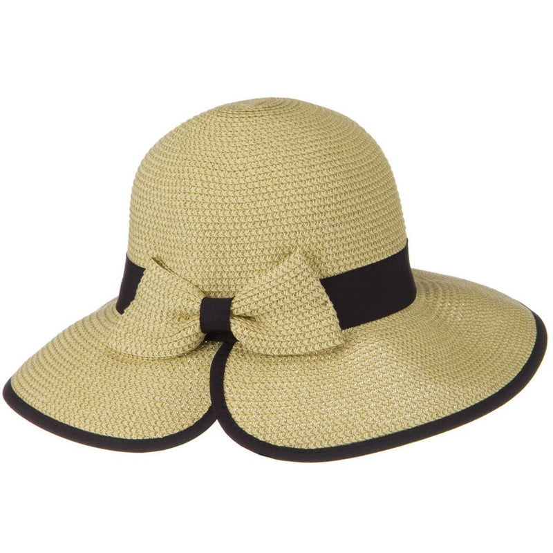 Tweed Bow 3 1/2 inch wide Brim Straw Hat