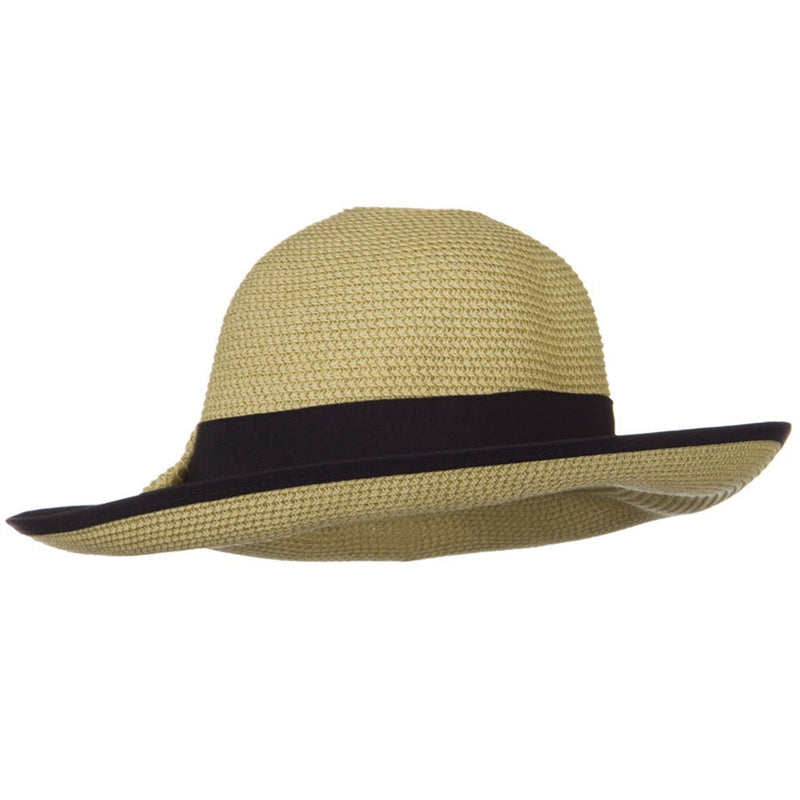 Tweed Bow 3 1/2 inch wide Brim Straw Hat