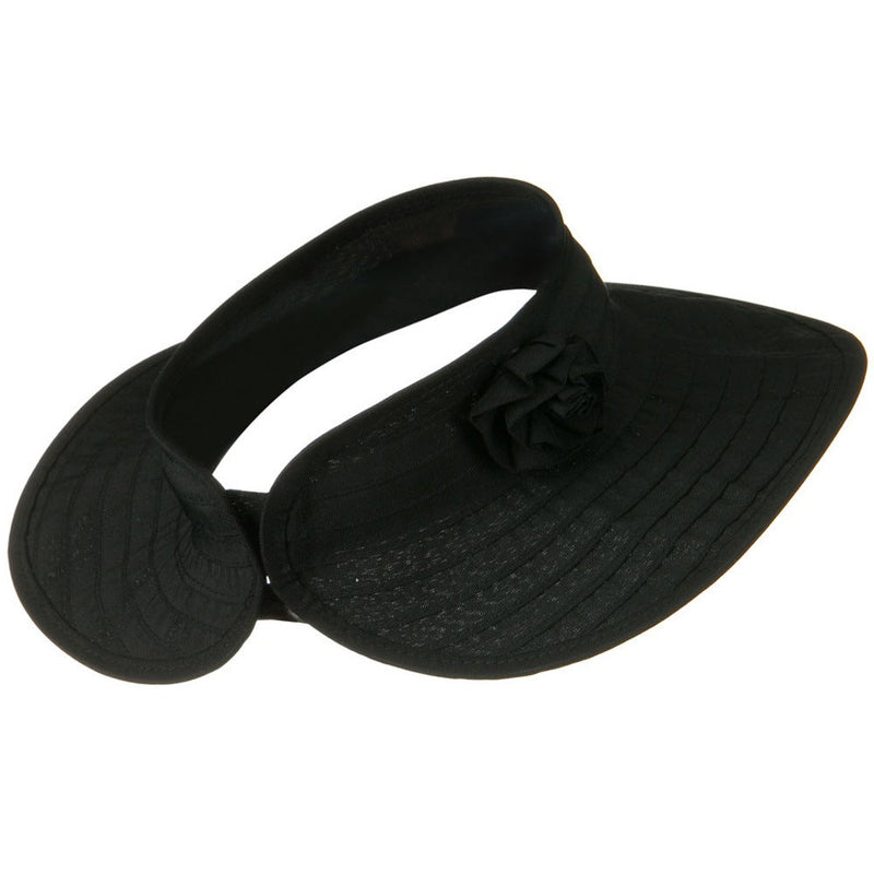 UPF 40+ Ribbon Flower Sewn Braid Roll Up Visor