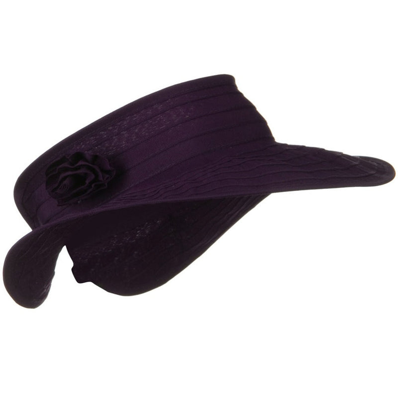 UPF 40+ Ribbon Flower Sewn Braid Roll Up Visor