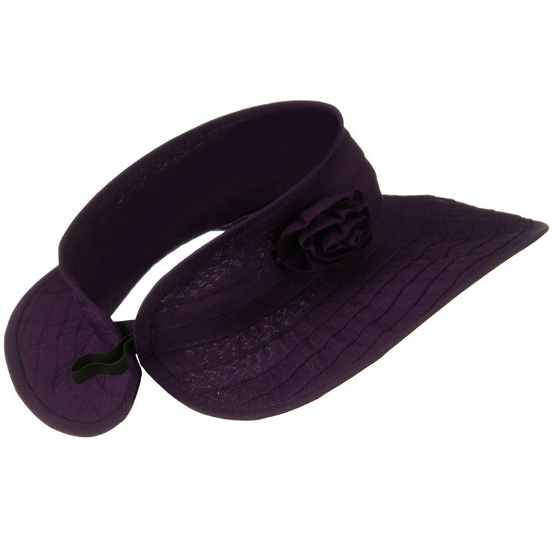 UPF 40+ Ribbon Flower Sewn Braid Roll Up Visor