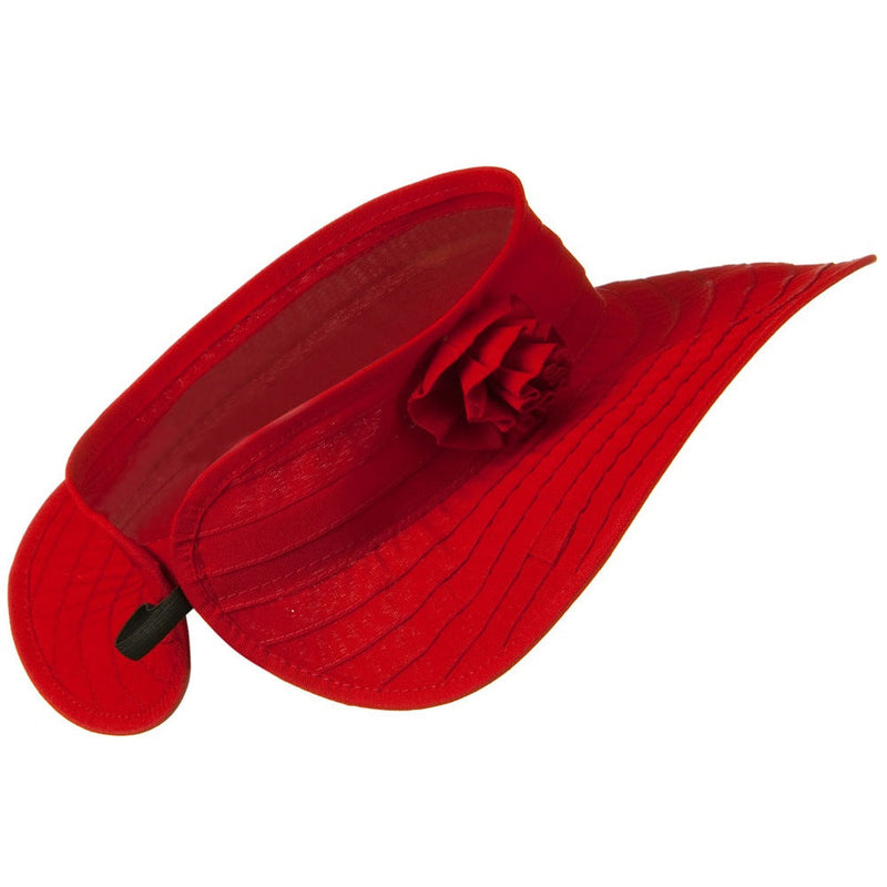 UPF 40+ Ribbon Flower Sewn Braid Roll Up Visor