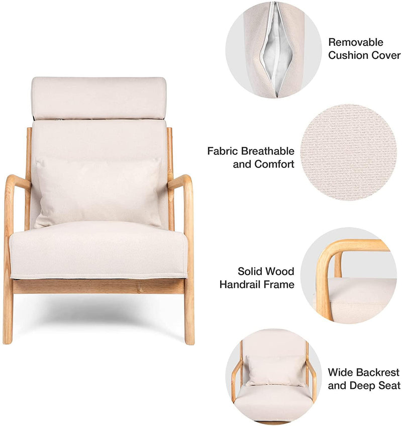 Mid-Century Modern Accent Chairs Fabric Reading Armchair Easy Assembly Upholstered Linen Lounge Chair