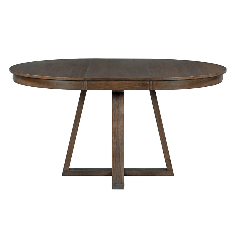 5-Piece Retro Functional Dining Set, Round Table with a 16"W Leaf and 4 Upholstered Chairs for Dining Room and Living Room (Walnut)