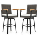 Set of 2 Outdoor 360¬∞ Swivel Bar Stool with Cushion and Acacia Wood Armrests by DirectDeals