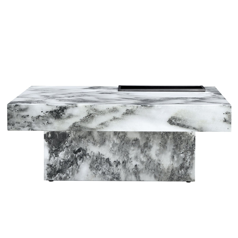 A modern and practical coffee table, black and white in imitation marble pattern, made of MDF material. The fusion of elegance and natural fashion 31.4"x 31.4"x 12 "