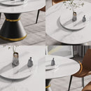 53" Modern Artificial Stone Round Carbon Steel Base Dining Table, Can Accommodate 6 People, Artificial Stone Turntable - White / Black by HouseOfZazla