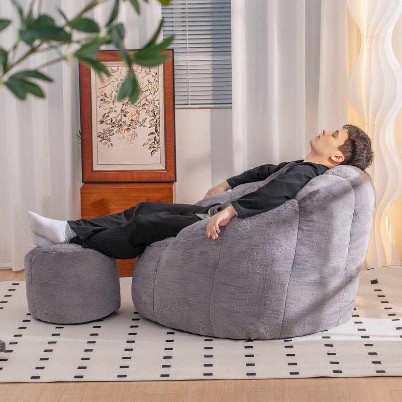Giant Bean Bag Chair, Oversized Bean Bag Couch for Adults and Kids, Faux Fur Shell-Shaped Large Bean Bag Chair with Filler, Stuffed Big Accent Sofa Chair Floor Sofa for Gaming, Reading