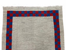 5' 7" x 7' 9" Geometric Kilim Carpet, Gray, Handmade, Hand-Knotted Area Rug, Blue & Red, Flatweave, Wool, New, Checkerboard Pattern