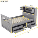 Captain Platform Bed Frame With Storage Bookcases, Shelves, And 4 Drawers
