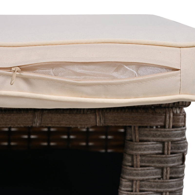 5 Pieces Outdoor Patio Furniture Set with Pet House Cool Bar and Retractable Side Tray, Rattan Wicker Patio Swivel Rocking Chairs Set of 2 with Ottomans for Backyard, Porch, Balcony, Beige