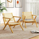 Outdoor and Indoor Teak Wood Patio Chair wuth Webbing Seat and Backrest-Natural by LJGDeals